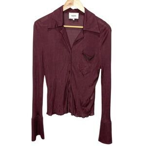 Nanushka Ribbed Long Sleeve Top In Berry Rayon Jersey Large